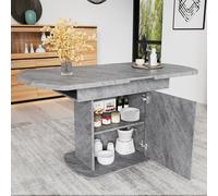 Flieks Table de cuisine extensible avec espace de rangement, Tables de salle à manger ovale avec compartiment de rangement, 130x70x75cm, Gris