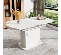 Flieks Table de cuisine extensible avec espace de rangement, Tables de salle à manger ovale avec compartiment de rangement, 130x70x75cm, Blanc
