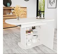 Flieks Table de cuisine extensible avec espace de rangement, Tables de salle à manger ovale avec compartiment de rangement, 130x70x75cm, Blanc Or