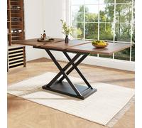 Flieks Table de cuisine extensible, Table de salle à manger rectangulaire, Table avec pieds en métal, Bureau table de travail, 120/160x80x75 cm, Marron