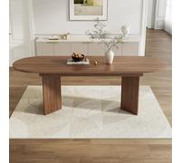 Flieks Table de cuisine ovale avec plateau extensible, table de salle à manger pour 4-8 personnes, 160-200x90x75cm, noyer