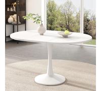 Flieks Table de cuisine Table de salle à manger extensible, Table ovale Table de bureau Lounge, 100-140x100x75 cm, Blanc