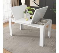 Flieks Table de repas avec espace de rangement caché, 120x70x75cm, Table de loisirs moderne simple, Table de cuisine multifonctionnelle avec plateau rabattable, blanc