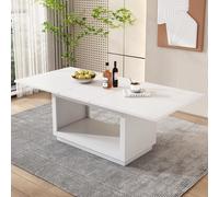 Flieks table de repas extensible rectangulaire, table de cuisine 140/180x70x76.5 cm, table de travail pour 6 personnes, table simple moderne, blanc