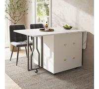 Flieks table de repas pliante avec meuble bas, table portable avec 6 roulettes, table de cuisine multifonctionnelle, plateau de table marbré, blanc+noir
