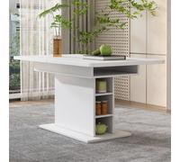 Flieks Table de salle à manger extensible, Table de cuisine rectangulaire, Table avec espace de rangement, 130x70x75, Blanc