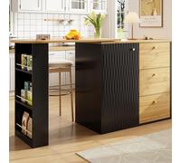 Flieks table haute pivotante à 360°, table de bar extensible avec veines de bois, mangeable 138-204x39x104 cm, table de salle à manger avec sideboard, noir + couleur bois