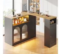 Flieks table haute table de bar pivotant à 360° avec LED, table de repas extensible avec sideboard, mangeable 108-197x39.6x100 cm, noir
