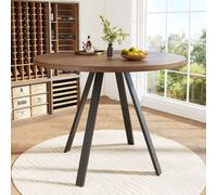 Flieks Table ronde de salle à manger, table de cuisine avec pieds en métal, bureau de travail table de jardin pieds en fer, 80x80x75 cm, couleur noyer