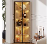 Flieks Vitrine en verre avec éclairage LED 62x35x160 cm, armoire d'angle armoire de salle de bain avec 2 portes, armoire haute couleur bois naturel