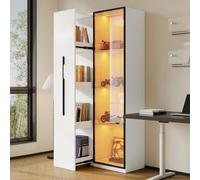 Flieks Vitrine en verre Bibliothèque avec éclairage LED 70x40x160 cm, armoire colonne avec portes en verre, vitrine de collectionneur blanc