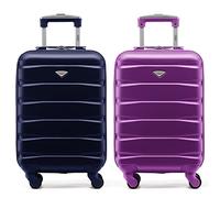 Flight Knight Case Lot De 2 Bagages A Main Legers en Abs Rigide A 4 Roues Approuve pour Plus De 100 Compagnies Aeriennes, Y Compris Air France, Ryanair Et Easyjet 55x35x20cm, Marine/Violette