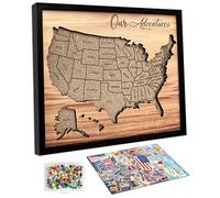 flinelife Carte de voyage des États-Unis en liège avec épingles, 20,3 x 25,4 cm, petite taille, carte des États-Unis, cadeau idéal pour les couples et les familles
