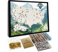 flinelife Carte des parcs nationaux avec broches en bois, 30,5 x 25,4 cm, carte en liège, parfaite pour les amateurs de parcs nationaux, les randonneurs, les couples et les familles