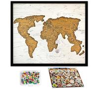 flinelife Carte du monde en liège, 30,5 x 25,4 cm, carte du monde de voyage avec épingles, parfaite pour les couples ou comme cadeau de départ à la retraite