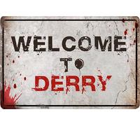Flinelife Panneau en métal « Welcome To Derry » - 30,5 x 20,3 cm - Décoration de maison hantée - Parfait pour les fans de films d'horreur
