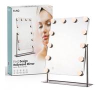 FLINQ Hollywood Miroir avec éclairage - Miroir de Table Rotatif à 360° pour Coiffeuse - Miroir cosmétique avec 3 Modes d'éclairage - 12 LED à intensité Variable - Miroir de Maquillage 38 x 46,2 cm