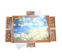 FLINQ Plateau Puzzle Bois 89x68 cm - Table à 1500 Pièces avec 6 Tiroirs et Bacs de Tri - Planche à Puzzle avec Couvercle - Portapuzzle & Rangement