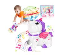 Flintosky Jouet Bébé Licorne pour Le Tummy Time - Jouet Sensoriel De Développement Bébé : Musique, Lumières LED Et Rotation 360° - Stimule La Motricité Et Les Déplacements, Cadeau Mixte(Blanc)
