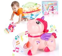 Flintosky Jouet Bébé Licorne pour Le Tummy Time - Jouet Sensoriel De Développement Bébé : Musique, Lumières LED Et Rotation 360° - Stimule La Motricité Et Les Déplacements, Cadeau Mixte(Rose)