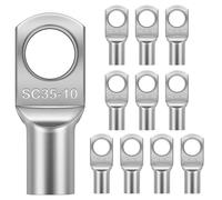 Flintronic 10 Pièces Cosses Tubulaires 35mm² M10, Cosses Annulaires, Cosses à Sertir a Oeil à Anneau, Cosse Electrique Plate, Œillet en Cuivre Étamé Cosse à Sertir pour Voiture