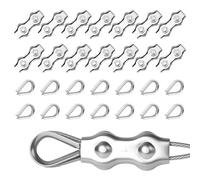 Flintronic 14PCS M4 Duplex Clips Serre Cable avec 14PCS M4 Cosse Coeur, Pinces à Câble en Acier Inoxydable 304 Clips, Pince Câble Métallique, pour Fixe 4mm Câble Métalliques, Cordes à Linge