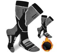flintronic 2 Paires Chaussettes de Ski Thermiques, Chaussette de Ski Laine Mérinos, Longues Thermique Chaussettes Hautes pour Ski, Chaussette pour Hommes Femmes Randonnée Cyclisme Sport d'hiver
