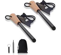 flintronic 2PCS Pierre à feu Kit 7 en 1, Allume Feu Type Briquet Survie Silex avec Manche en Bois fabriqué à la Main | Silex de Survie | Lanière de Cou | Grattoir Multi-Outils | Sifflet