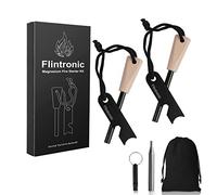 flintronic 2PCS Pierre à feu Kit 7 en 1, Allume Feu Type Briquet Survie Silex avec Manche en Bois fabriqué à la Main | Silex de Survie | Lanière de Cou | Grattoir Multi-Outils | Sifflet