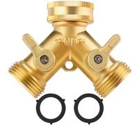 flintronic 3/4" 2 Voies Distributeur en Y en Laiton, Robinet Double Sortie avec 2 Robinets, Robinet Double Machine a Laver, Répartiteur d'eau pour Connexion de 2 Appareils pour Robinet Jardin