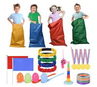 Flintronic 36PCS 4-in-1 Ensemble de Sports Day Jeux, Jeu de Lancer d'anneau, Course À 3 Pattes, Course en Sac, Course Aux Oeufs-avec Médaille et Sifflets, Jeux Anniversaire Exterieur Enfant Kit