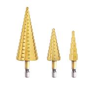 flintronic 3PCS Foret Étagé Métal, 4-12/20/32mm Fraise Etage Metal Triangle Conique Titane HSS, Meche Etage Tige à Hexagone pour Visseuse sur Métal Acier, Bois, Laiton, Aluminium, Plastique