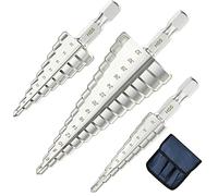 flintronic 3PCS Foret Étagé Métal, 4-12/20/32mm Fraise Etage Metal Triangle Conique Titane HSS, Tige Hexagone pour Acier, Bois, Laiton, Aluminium, PVC