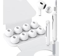 flintronic 4 Paires d'Embouts de Rechange pour AirPods Pro 3, Embouts en Silicone Intra-Auriculaires avec Trou de Réduction du Brui, Boîtier Portable et Stylo Nettoyant, Améliore Le Confort, XS/S/M/L