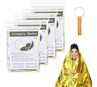 Flintronic 4 Pièces Couverture de Survie, Couvertures Thermique Isolant d'urgence, Bâche Réfléchissante Résistante, Contre le Vent, la Pluie pour Randonnée Camping Chasse Peche Or et Argent-160x210 cm