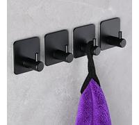 Flintronic 4 Pièces Crochet Adhesif Mural Noir, Poids Lourd Aluminium Solide Accroche, Crochet Adhésif Mural de Salle de Bains, Auto-Adhesif sans Percer Hook pour Cuisine, Salon, Bureau -Noir