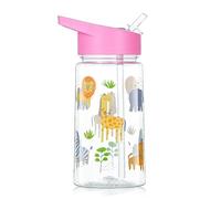 flintronic 450ML Gourde Enfant avec Paille, Bouteille Enfant, Anti-Fuite, Réutilisable, sans BPA Tritan pour l'école Sport (Rose-Animaux de la forêt)