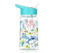 flintronic 450ML Gourde Enfant avec Paille, Bouteille Enfant, Anti-Fuite, Réutilisable, sans BPA Tritan pour l'école Sport (Bleu-Animaux marins)
