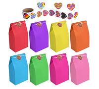 flintronic 50 PCS Sac Cadeau, Sacs en Papier Kraft de Haute Qualité en 10 Couleurs (+100 Autocollants Mignons), pour Les Cérémonies de Remise des Diplômes, Les Vacances Mariage ou Anniversaire, Noël