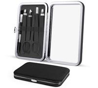 Flintronic 6 Pièces Kit de Pince a Epiler, Pince à Sourcils de Précision Professionnelle, Pincettes Acier Inoxydable avec Étui, Portable, pour Enlèvement des Points Noirs, Poils Incarnés, Cils, Noir