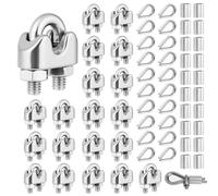 Flintronic 60PCS Serre Cable Acier, 20PCS M4 Manchons à Sertir en Aluminium avec 20PCS Cosse Coeur et 20PCS U Boulon Clip de Câble Métalliques, pour Câble Métallique en Acier de 4mm,Corde