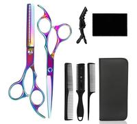 Flintronic 8Pcs Kit Ciseaux Coiffure, Ciseaux à Cheveux Professionnels pour Désépaissir, Ciseaux de Coiffure en Acier Inoxydable à Haute Teneur en Carbone, Peigne, Barrette pour Enfants Hommes Femmes