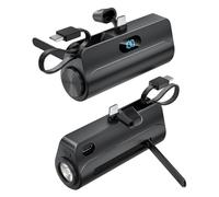 Flintronic Batterie Externe, 5000mAh Mini Power Bank Portable, USB-C Input, USB-C&L Output, Ultra-Compact et Léger, Powerbank Charge Rapide, avec Lampe de Poche et Support, pour iPhone Samsung