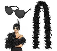 Flintronic Boa en Plumes de 2M/6.6ft avec Lunettes en Forme de Cœur, Boa à Plumes, La Plume Colorées Clapet, Boas de La Plume Colorées pour Danse Mariage Fête Cosplay Halloween