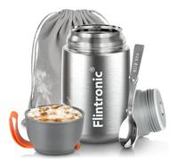 flintronic Boîtes Alimentaires Isothermes, 650ml Thermo Isolant Contenant avec Cuillère, Argent Thermos Alimentaire Chaud sans BPA pour Ecole Bureau Camping