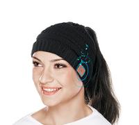 flintronic Bonnet Bluetooth Cadeaux Femme Original, Hiver Bonnet en Queue de Cheval Bluetooth Chapeau Music Cadeau Noël Haut Parleurs Stéréo HD Microphone Intégré, pour Sports Ski Randonnée Camping