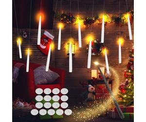 flintronic Bougies à LED Flottantes, 12PCS Bougie Flottante avec Télécommande Baguette Magique, LED Bougies Sans Flamme à Piles pour Décoration Halloween, Noël, Anniversaire, Fêtes，Pointu Blanc