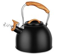 Flintronic Bouilloire Sifflante, Bouilloire Sifflante Induction 3L, Retro Théière avec Sifflet, Vintage en Acier Inoxydable, avec Poignée en Bois Anti-brûlure, pour Thé, Café