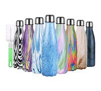 flintronic Bouteille Isotherme, 500 ML Bouteille d'eau en Acier Inoxydable, Isolant Sous Vide à Double Paroi, Bouteilles Chaudes/Froides sans BPA et écologique, avec 1 Porte-gobelet et 1 Brosse
