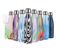 flintronic Bouteille Isotherme, 500 ML Bouteille d'eau en Acier Inoxydable, Isolant Sous Vide à Double Paroi, Bouteilles Chaudes/Froides sans BPA et écologique, avec 1 Porte-gobelet et 1 Brosse